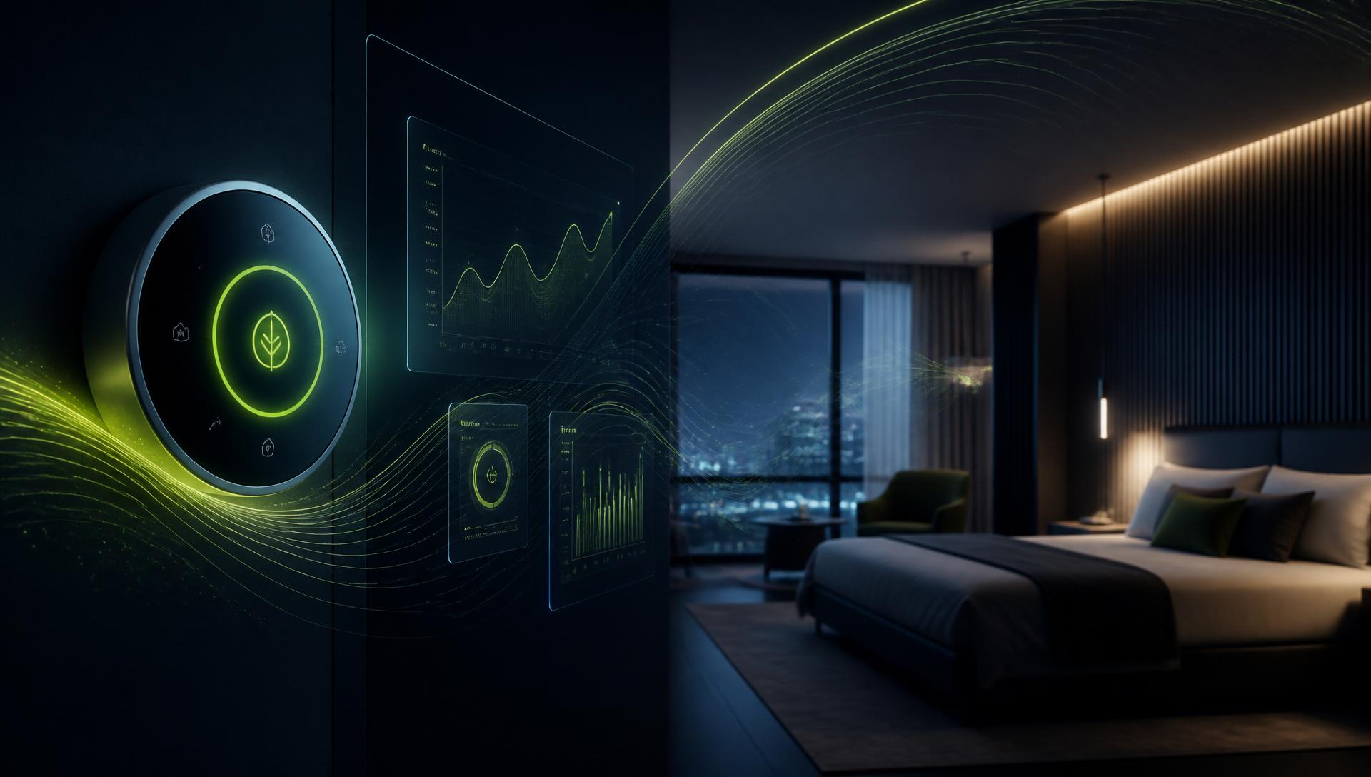 Sistema di domotica alberghiera con termostato intelligente e illuminazione automatica per il risparmio energetico