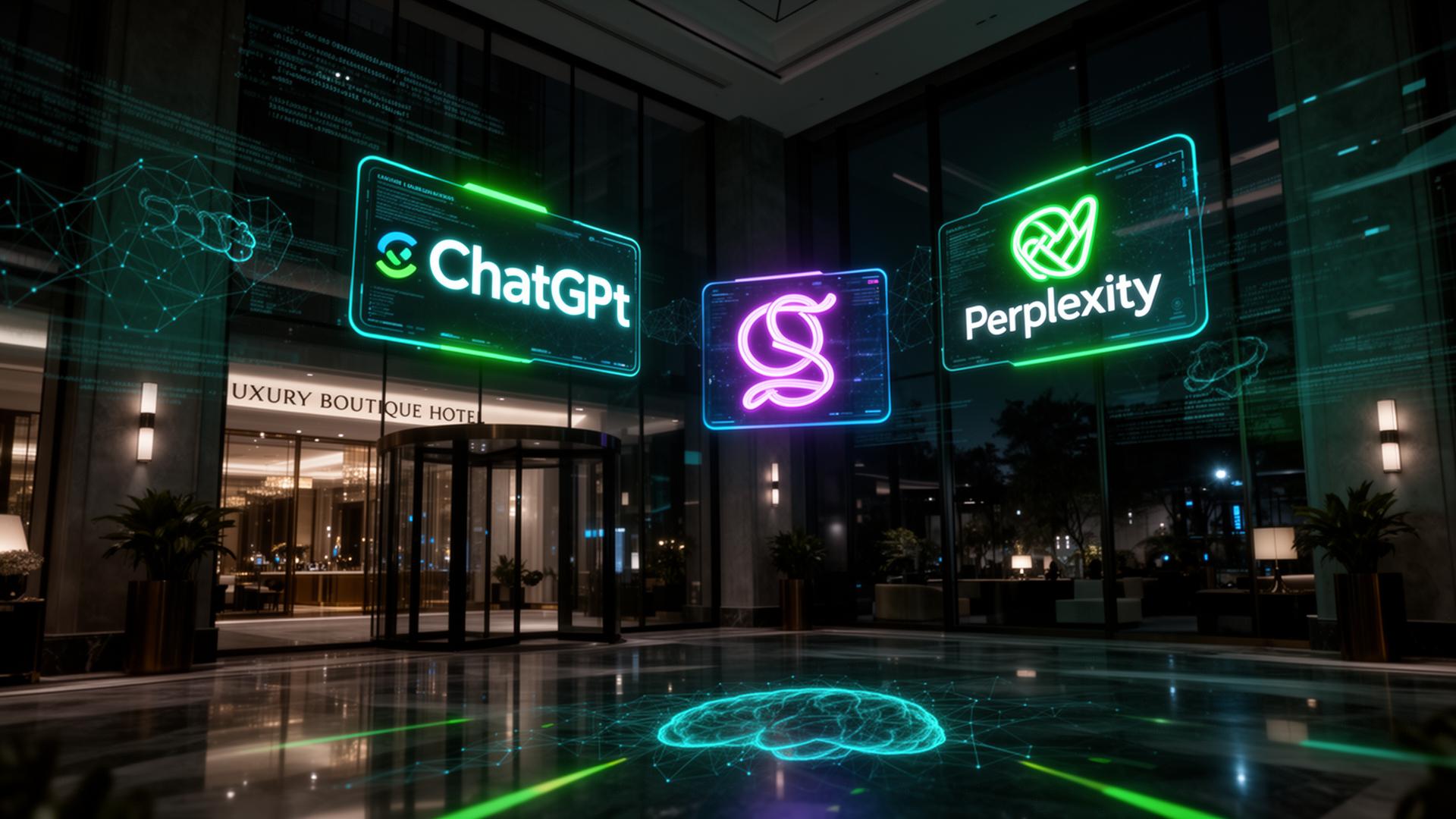 Visibilità AI hotel: interfacce conversazionali di ChatGPT, Gemini e Perplexity che raccomandano una struttura ricettiva italiana